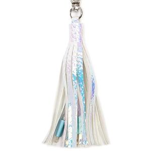Iridescent Faux Leather Tassel Power Bank Keychain